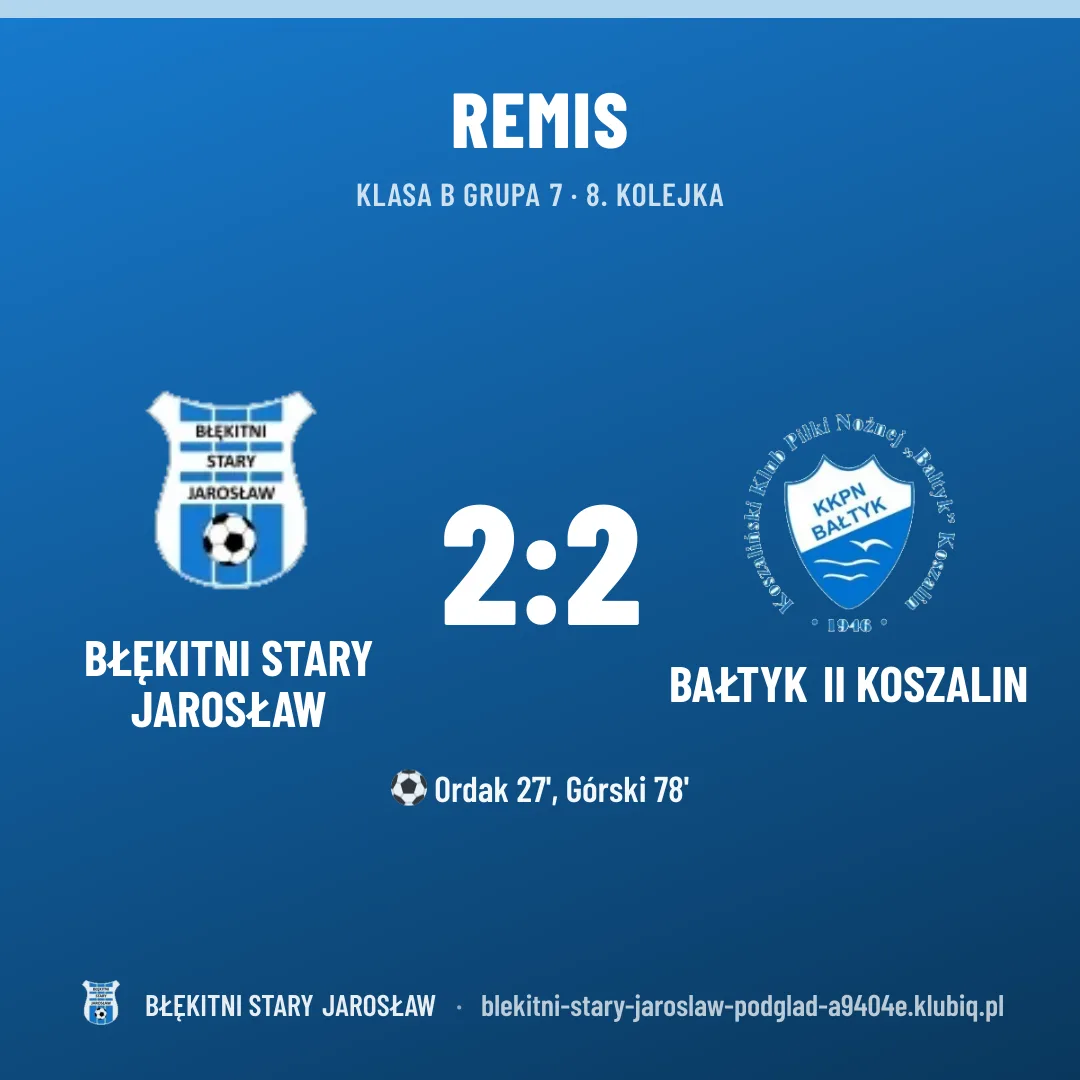 BŁĘKITNI Stary Jarosław 2:2 BAŁTYK II Koszalin